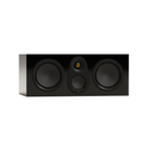A black Monitor Audio Silver Centre 8G 3-way Center Channel Speaker with two large woofer drivers, a smaller mid driver, and a gold-tipped top horn driver, shown against a plain white background.