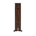 A tall Monitor Audio Silver Silver 500 8G 3-way Floor Standing Speaker with a dark brown wood grain finish, featuring dual circular driver openings and a small control panel at the base, shown against a plain white background.