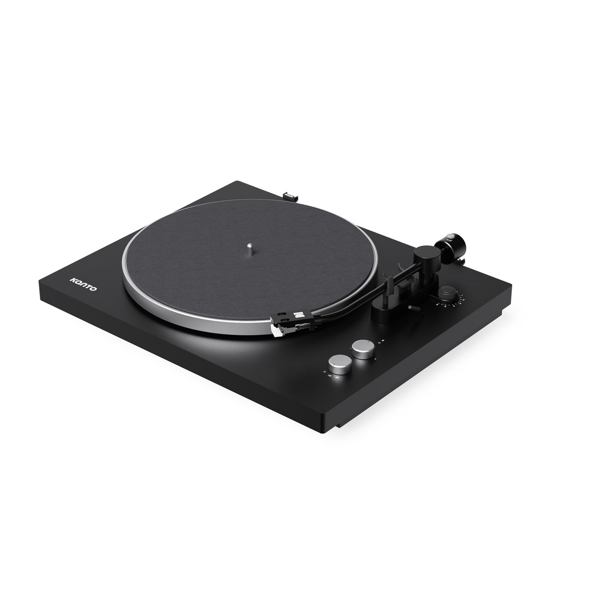 Black turntable on a white background
