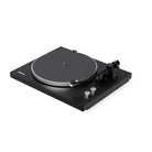 Black turntable on a white background