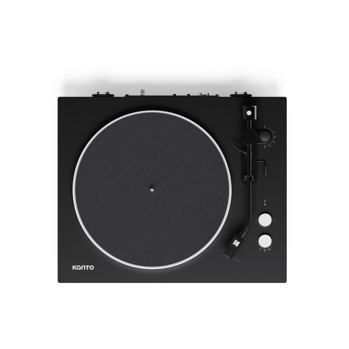Black turntable with 'Kanto' branding on a white background