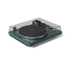 Turntable with clear dust cover on a white background