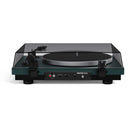 Black turntable with Kanto branding on a white background