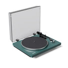 Turntable with a clear dust cover on a white background