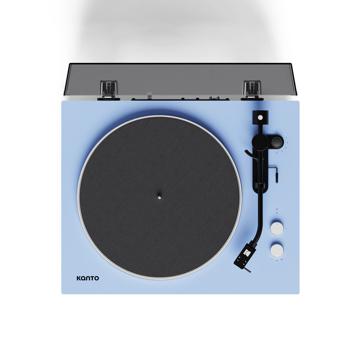 Blue Kanto turntable on a white background
