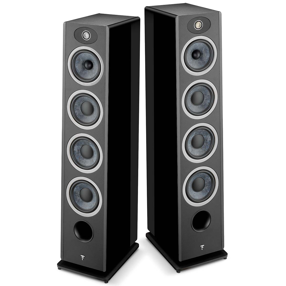Focal Omada N°3 Floor Standing Speaker - Black High Gloss - pair of speakers no grilles front view side by side angled outward