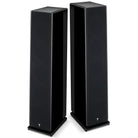Focal Omada N°3 Floor Standing Speaker - Black High Gloss - pair of speakers with grilles front view side by side angled outward