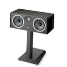 Focal Omada Center Channel Speaker - Black High Gloss - single speaker front view on speaker stand angled left no grille