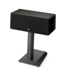 Focal Omada Center Channel Speaker - Black High Gloss - single speaker front view on speaker stand angled left with grille