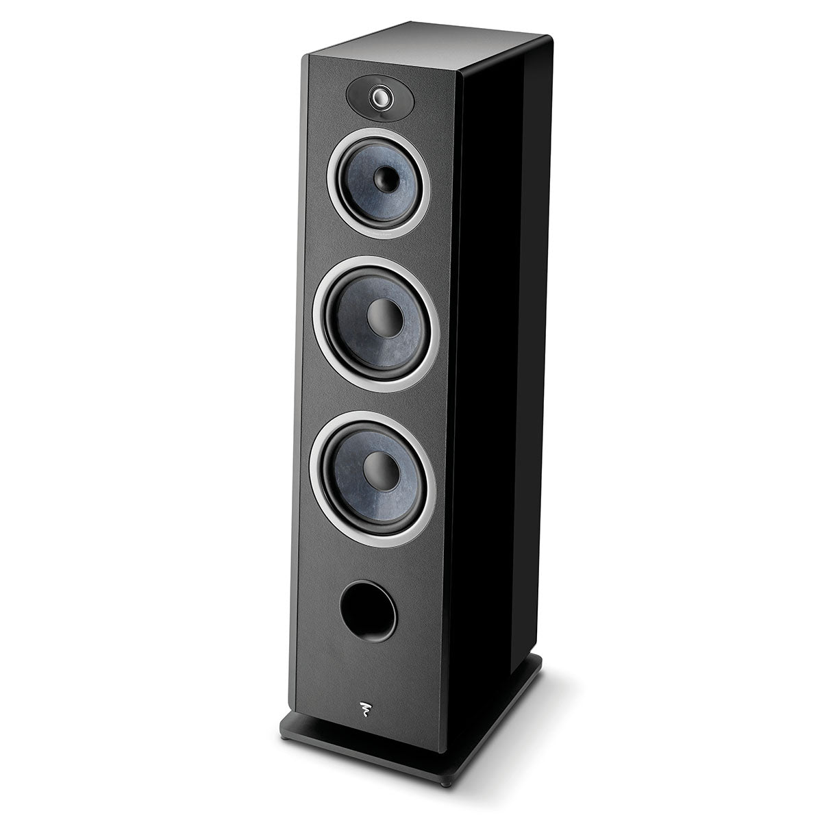 Focal Omada N°4 Floor Standing Speaker - Black High Gloss - single speaker no grille angled left