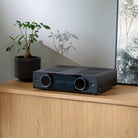 Onkyo Muse Y-40 Network Integrated Amplifier - Black - lifestyle photo of unit on cabinet facing left