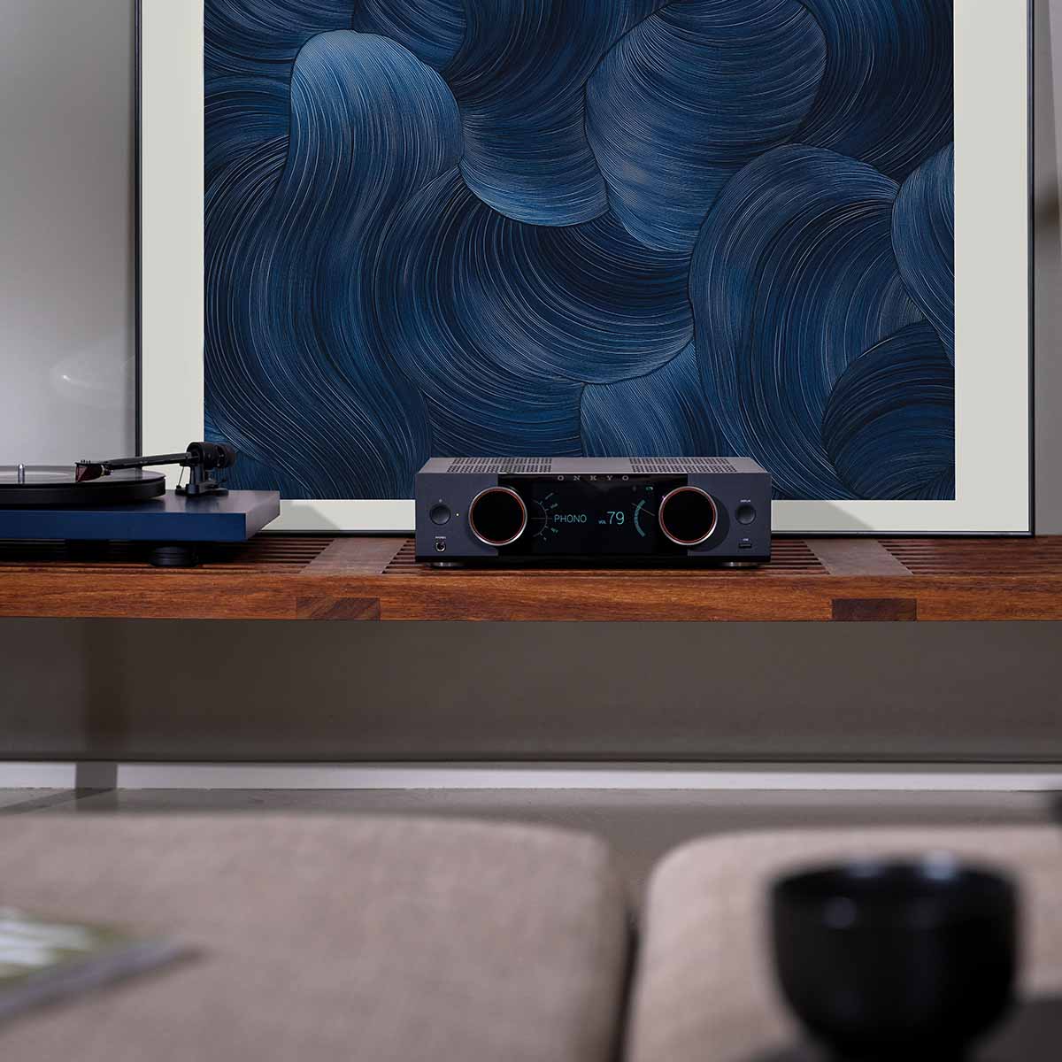 Onkyo Muse Y-50 Network Integrated Amplifier - Black - lifestyle view of unit on table