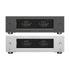 Onkyo Icon M-80 2-Channel HiFi Power Amplifier front view of two units with black unit to top and silver to bottom