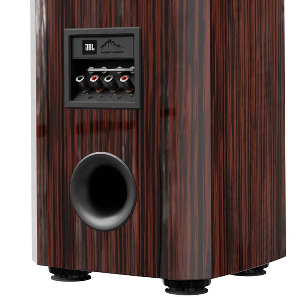 JBL Summit Pumoni Floorstanding Loudspeaker -  Ebony - detail of rear port and connections angled left