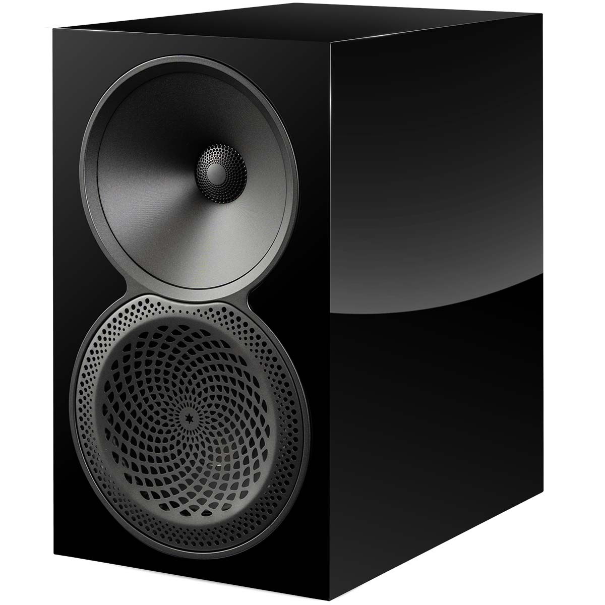 Paradigm Premier 120B V2 Bookshelf Speaker - Each piano black angled front view without grille