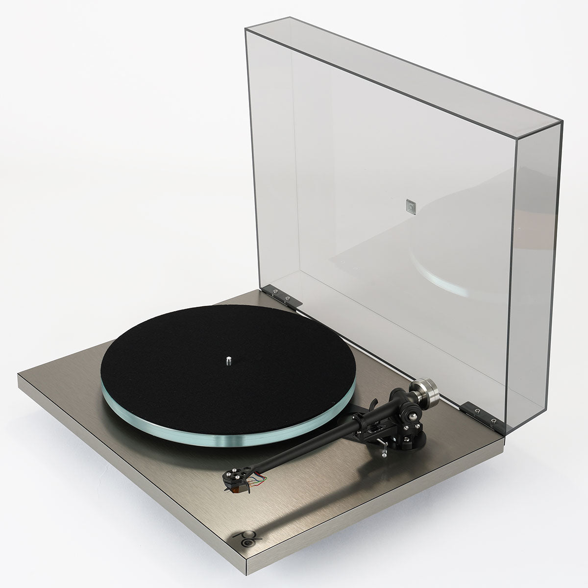 Rega Planar 6 RS Special Edition Turntable - high-angle three-quarter view with open dustcover and record mat