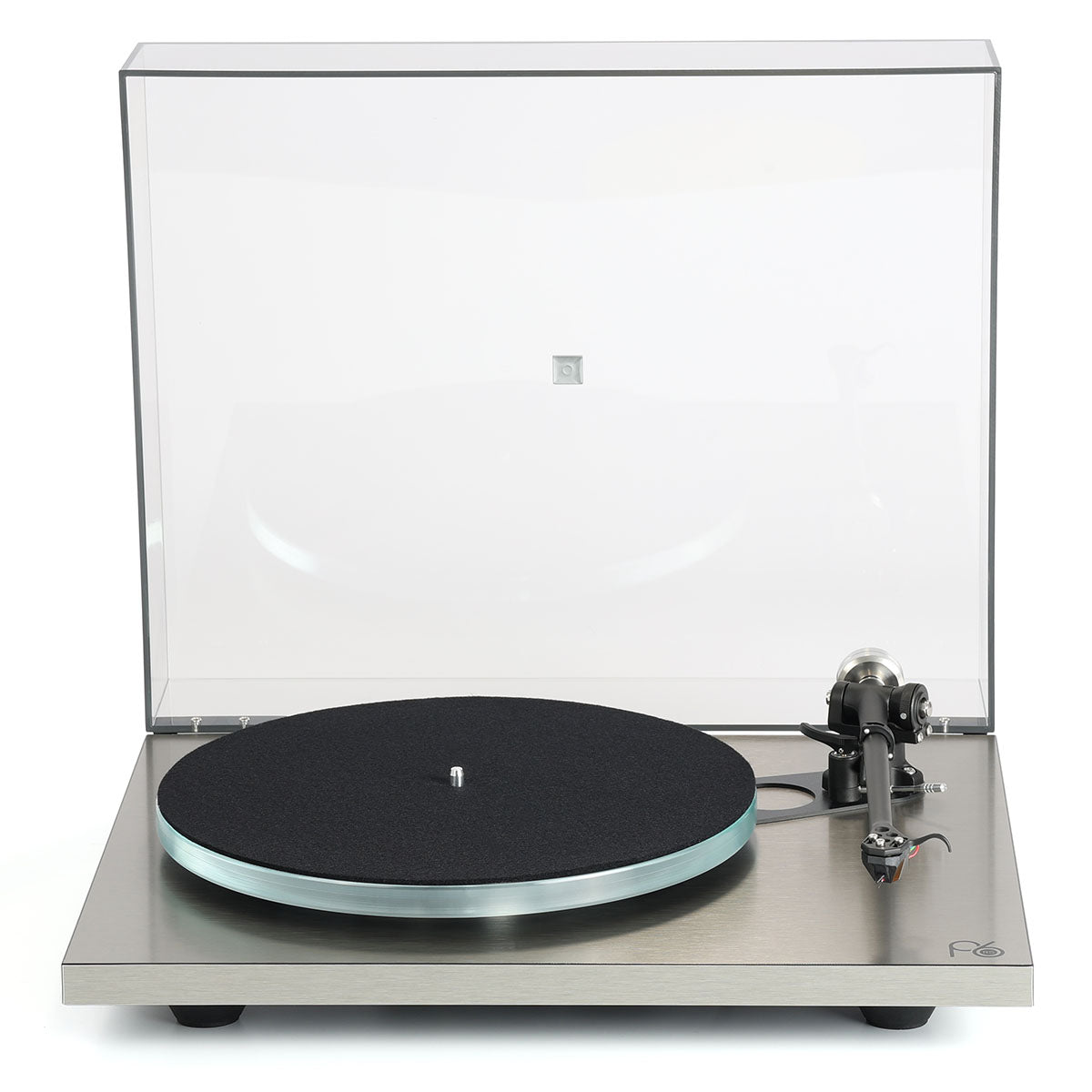 Rega Planar 6 RS Special Edition Turntable - high-angle front view with open dustcover and record mat
