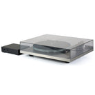 Rega Planar 6 RS Special Edition Turntable - front view with closed dustcover and record mat, separate phono stage to left, both units angled left