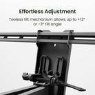 TV mount with toolless tilt mechanism on a white background