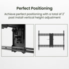 TV mount with text about vertical height adjustment on a white background