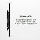 Slim profile extension bracket on a white background with text detailing its range.