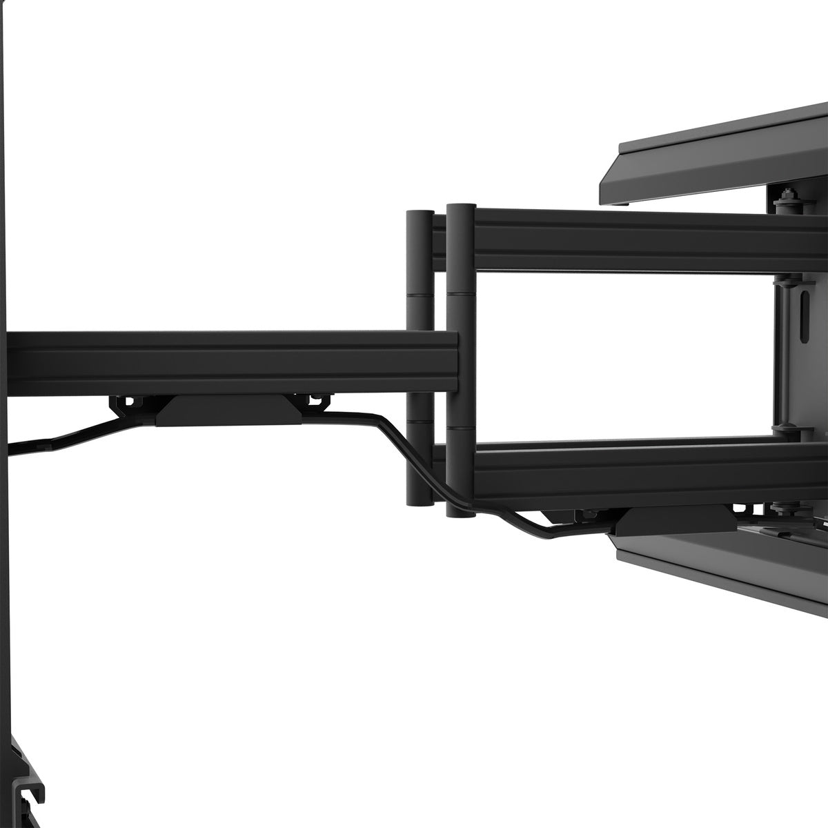 Black adjustable TV stand on a white background