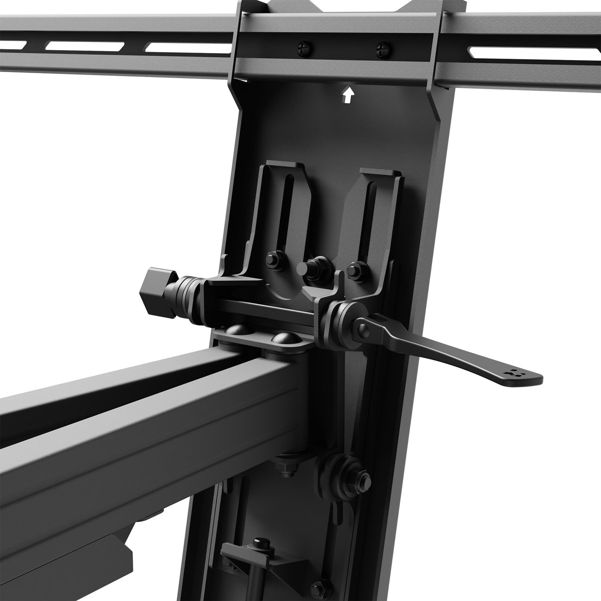 Close-up of a black metal bracket on a white background