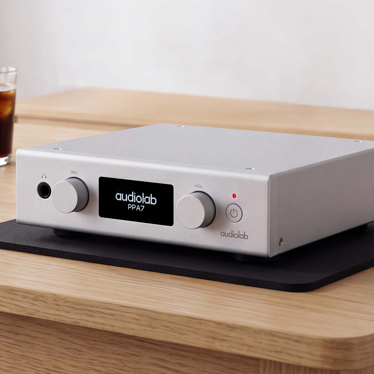 Audiolab PPA7 Phono Preamplifier - Silver - lifestyle photo of unit on cabinet