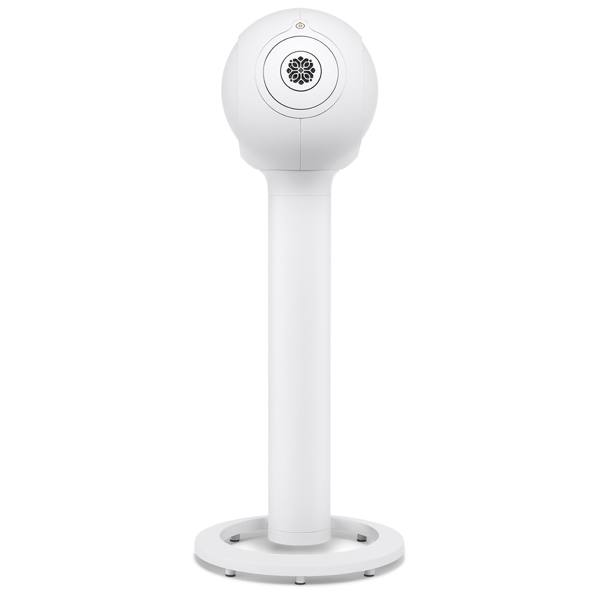Devialet Phantom Ultimate 108 dB High-End Connected Speaker - Light Pearl - speaker on Devialet Tree stand facing left