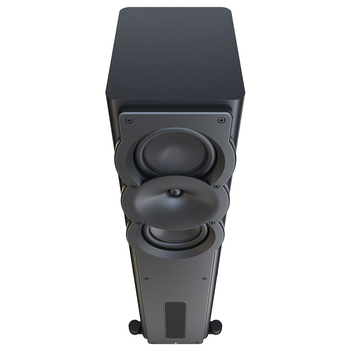 Perlisten Audio A3t Tower Speaker - Matte Black - single speaker front and top view angled down
