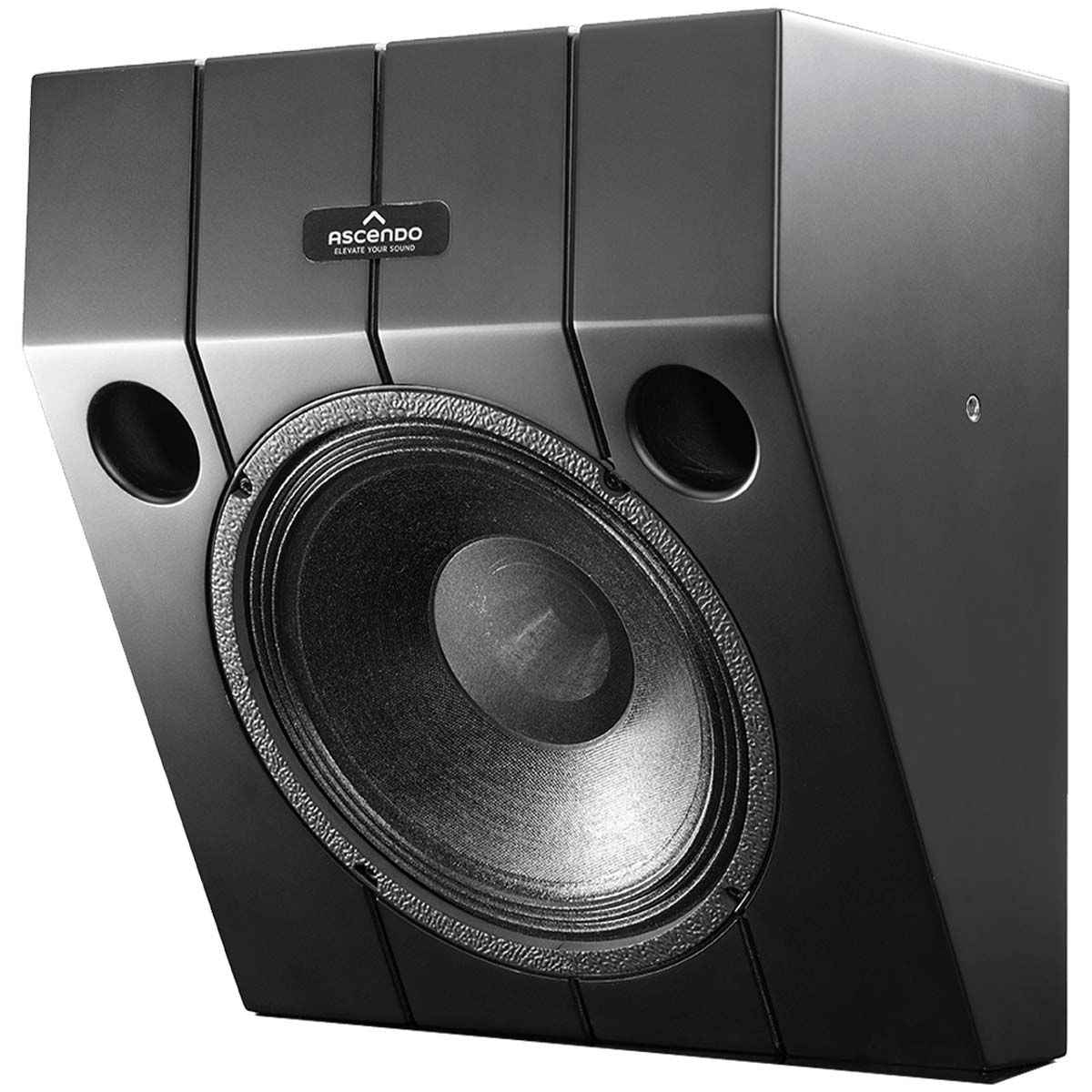 Ascendo Audio The10 Passive Wedge 30 On-Wall Loudspeaker - Black/Black Grille - Each angled front view