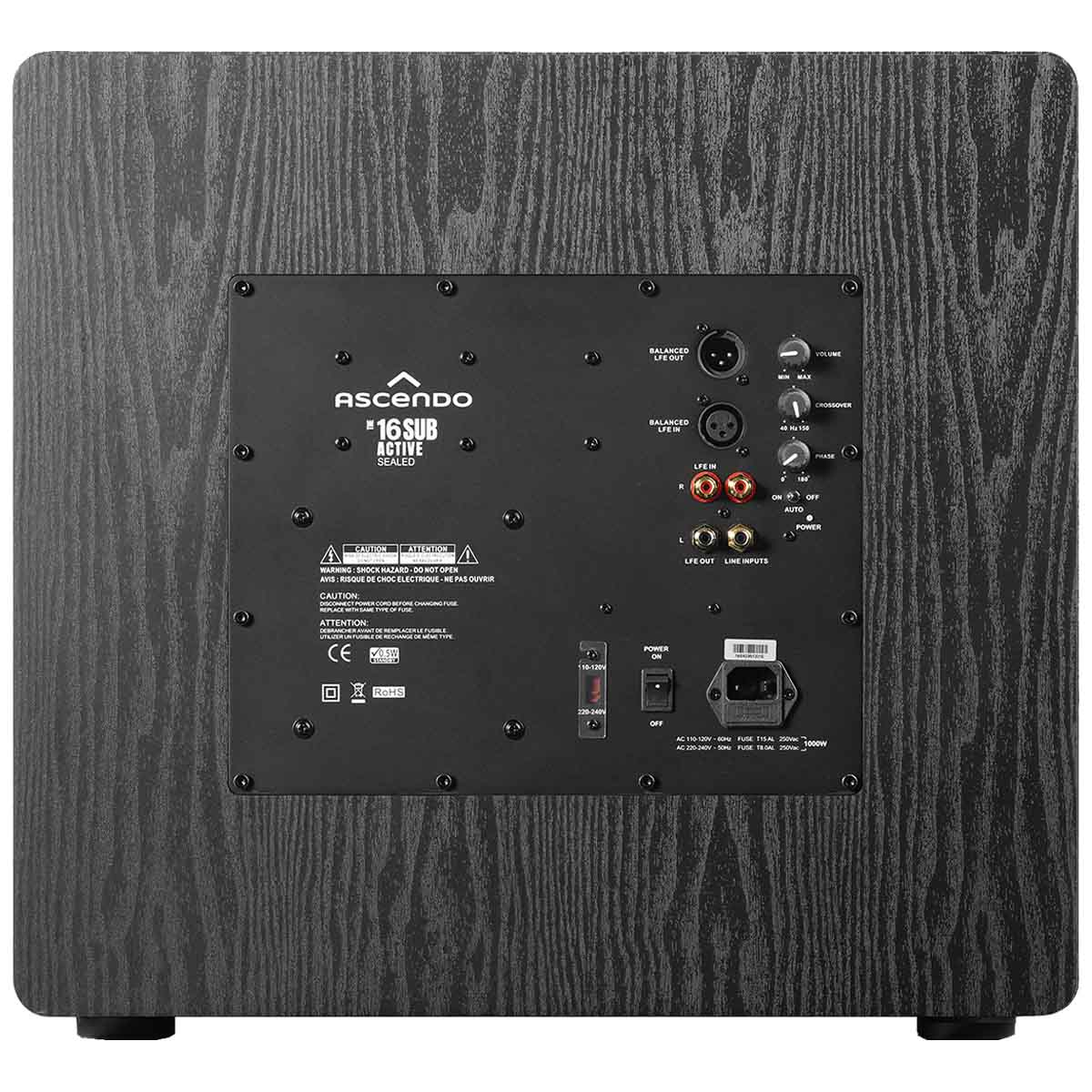 Ascendo Audio The16 SUB Active Sealed Subwoofer - Each rear view