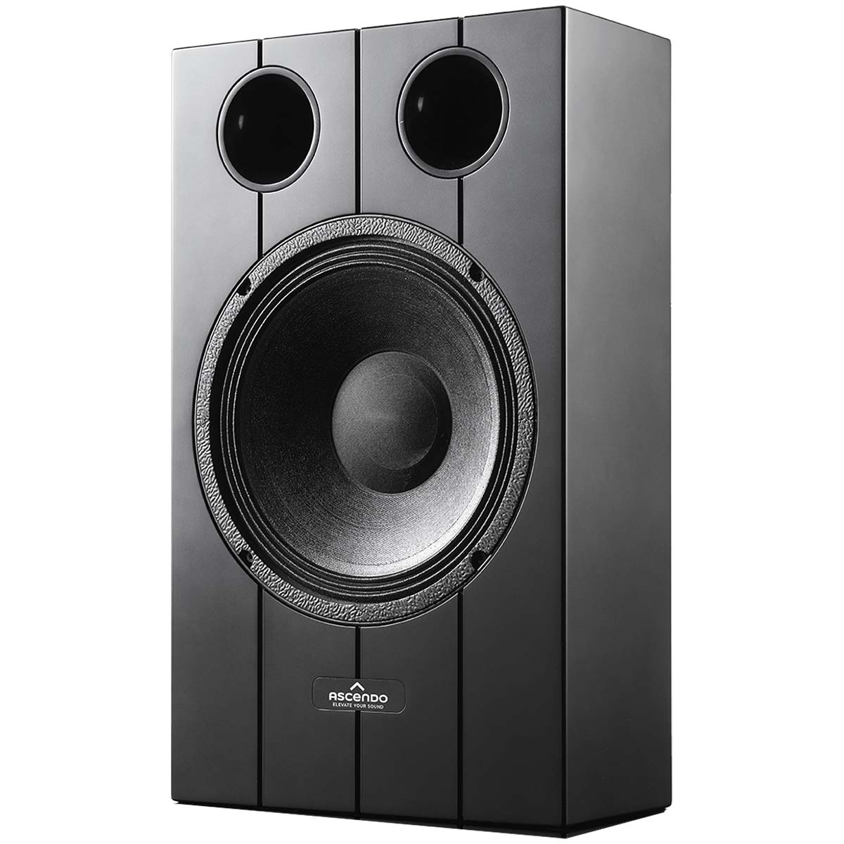 Ascendo Audio The10 Passive On-Wall Loudspeaker - Black/Black Grille - Each angled front view without grille