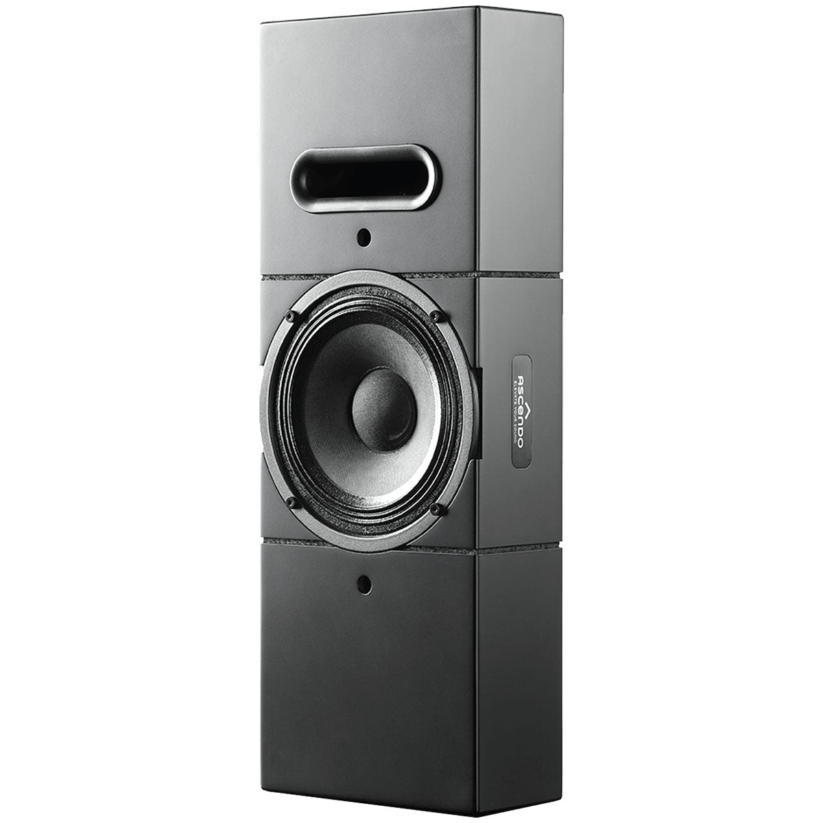 Ascendo Audio The6 Passive Narrow On-Wall Loudspeaker - Black/Black Grille - Each angled front view without grille