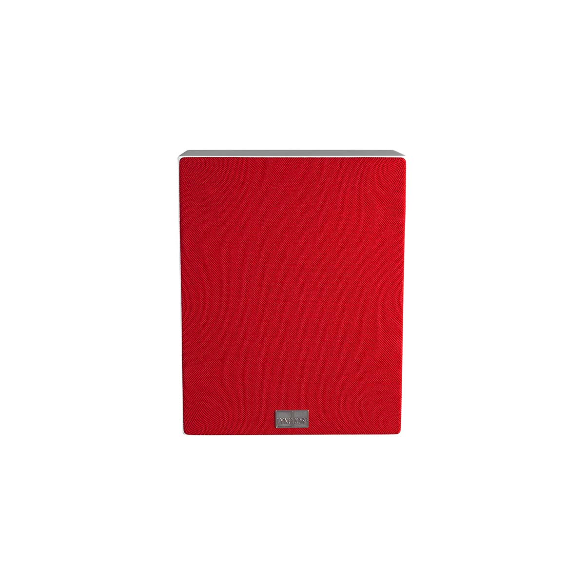 Lyngdorf MH-2 Satellite Speaker white speaker front view with red grille