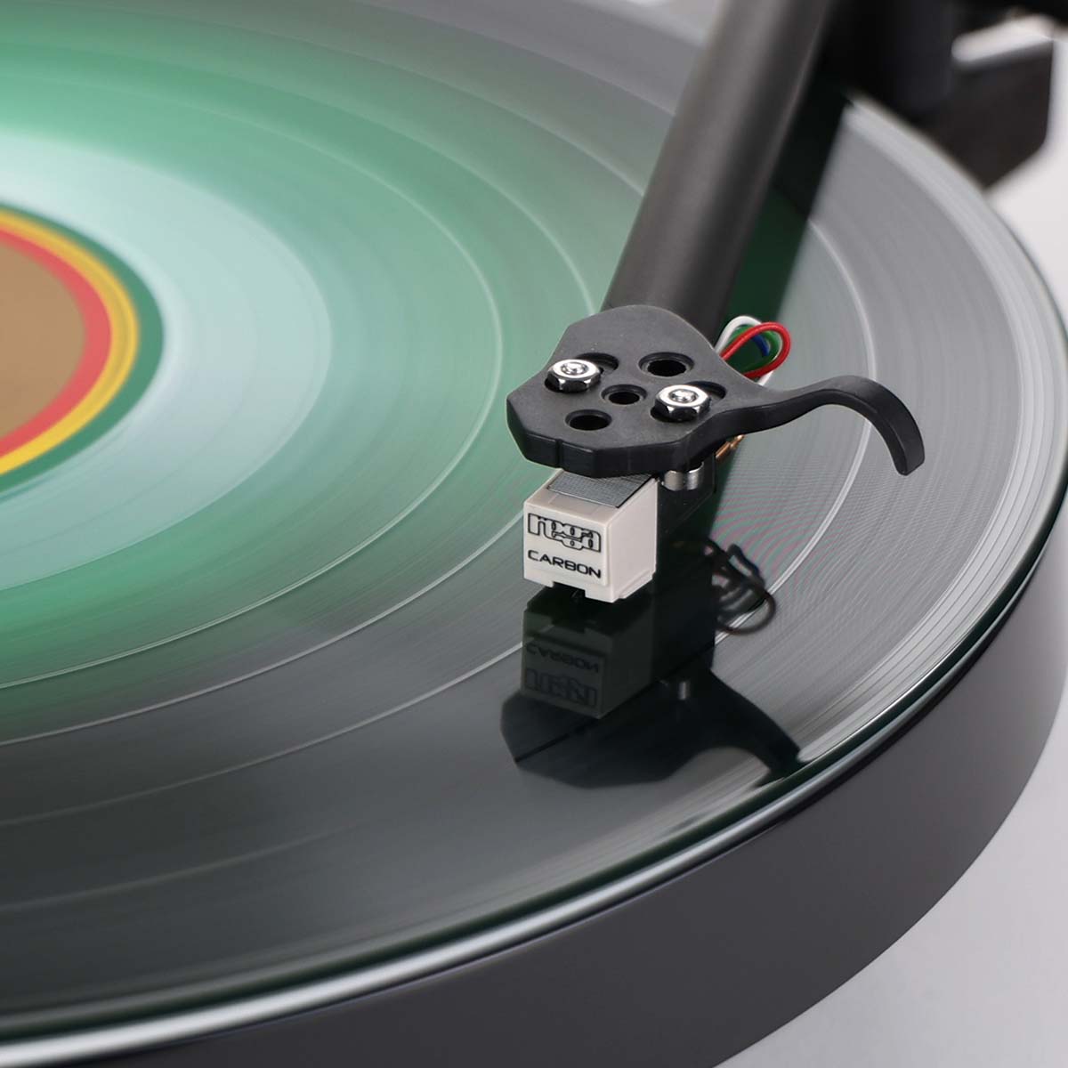 Rega Replay Turntable - detail of cartridge engaged on record