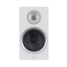 A white Rotel Amora 5 bookshelf speaker with a silver-topped tweeter and a large black woofer, shown against a plain white background.
