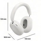 Sonos Ace Ultra Wireless Over-Ear Headphones - white - front and side view angled right with measurements in millimeters around unit