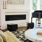 REL Acoustics S/550 Subwoofer - black - lifestyle photo two subwoofers to either side of fireplace with grilles