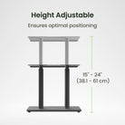 Height adjustable stand with measurement details on a white background