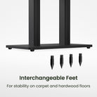 Black adjustable stand with interchangeable feet on a white background