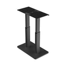 Black adjustable monitor stand on a white background