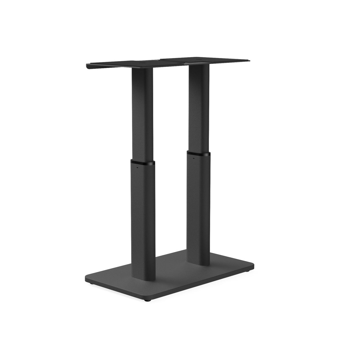 Black adjustable speaker stand on a white background