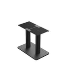 Black adjustable desk stand on a white background