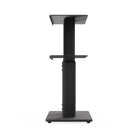 Black adjustable monitor stand on a white background