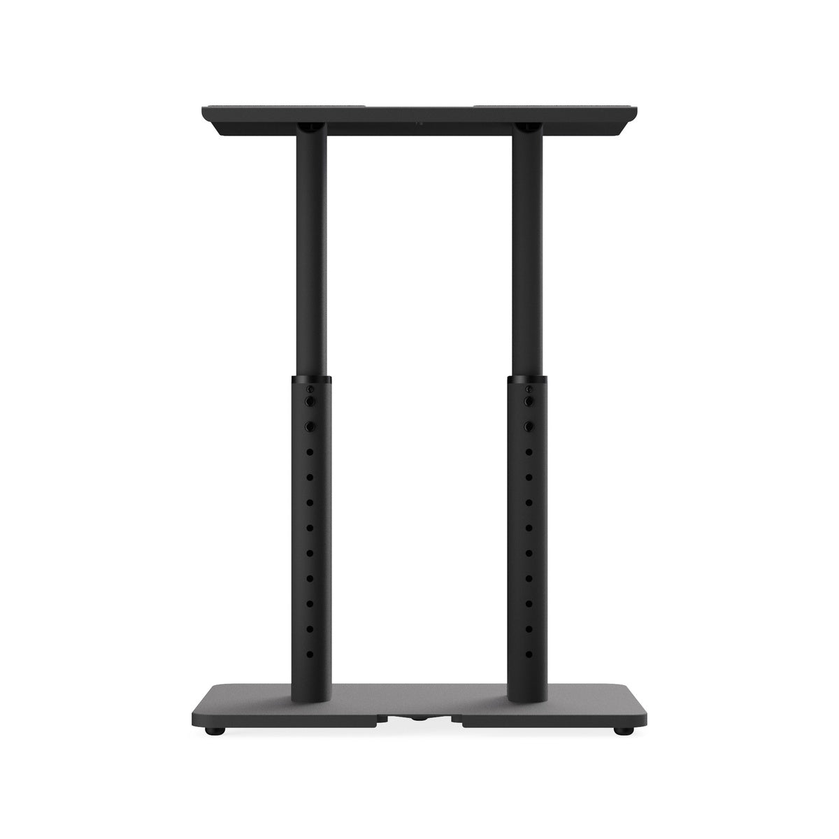 Black adjustable desk stand on a white background