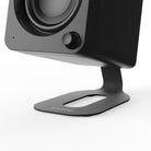 Kanto SU2 Uki & Ora Speaker Stands - single black with black Ora speaker - zoomed and angled front view of base