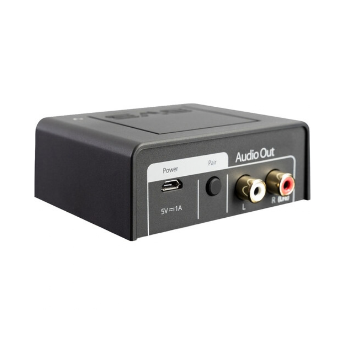 A black audio outboard device with a USB-C power port, a single polarity switch, and red and white RCA audio outputs on the front panel, shown against a plain white background.