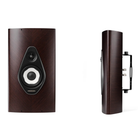 A pair of dark brown Sonus Faber Olympica G3 W On-Wall Speaker shown on a white background, with one cabinet displaying the front face and the other showing the side profile with a mounting bracket.