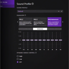 Screenshot of a game audio settings panel showing a Sound Profile dropdown set to Default, an equalizer graphic with FPS-2, FPS-3, and RPG/Adventure labels, and Dynamic Range Control options with OFF selected.